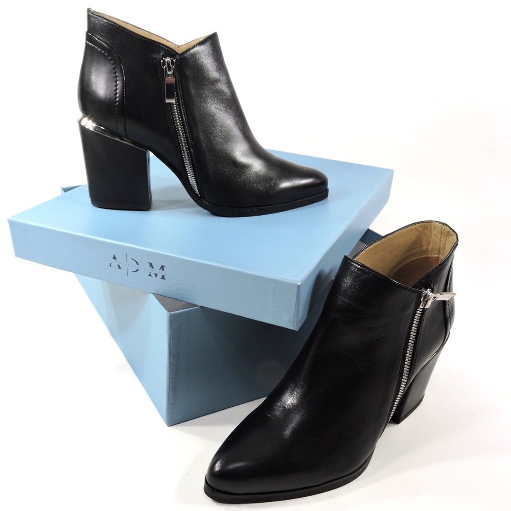 ALESSANDRO DI MARIA 🇮🇹 WOMEN'S BLACK LEATHER ANKLE SPRING BOOTIE